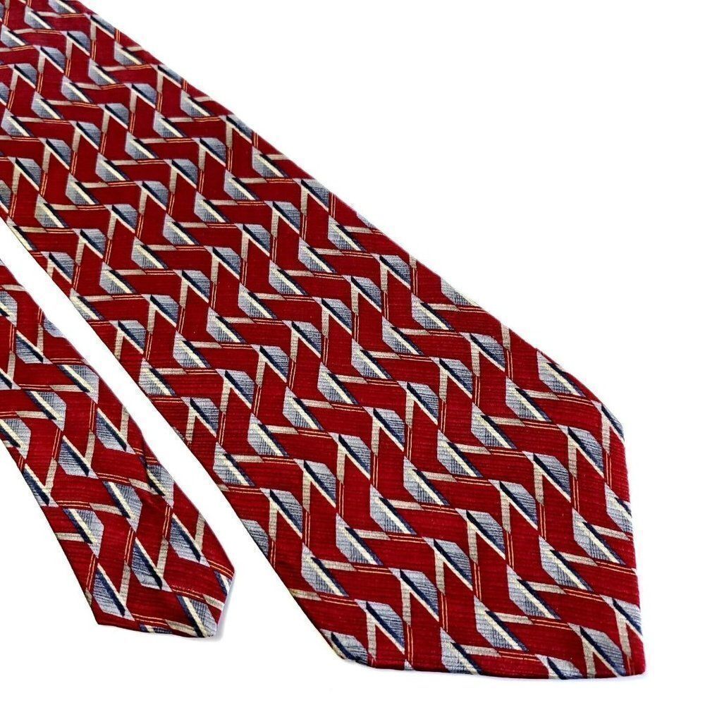 Stafford Red Print Abstract‎ Geometric Short Wide Silk Tie